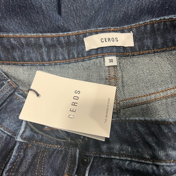 CEROS high-rise straight leg raw hem ripped distressed dark wash Jeans Size 30 - Picture 5 of 7